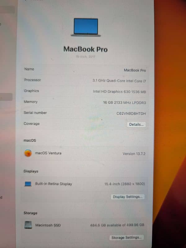 MacBook Pro 2017 16GB/512GB 15 inch 2