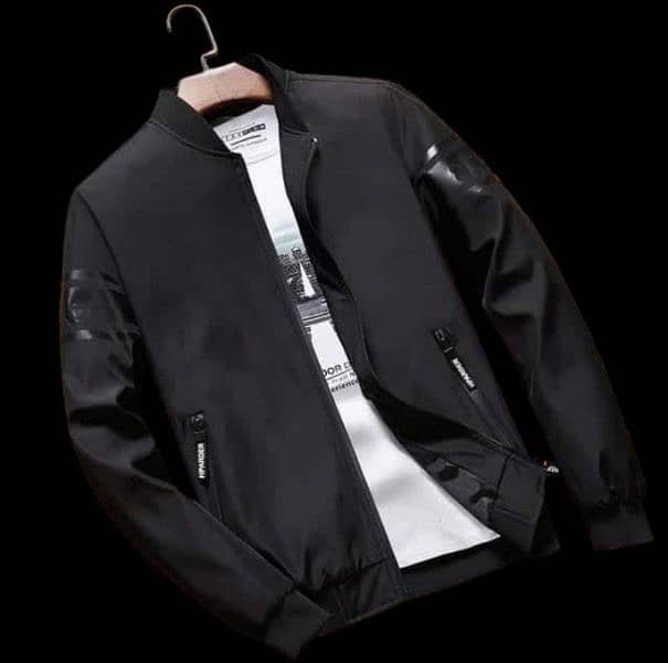 Men's Fleece Bomber Jacket - Plain Design, Collared Neck 1