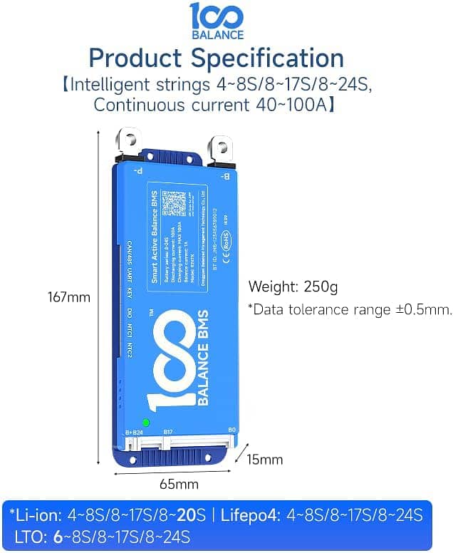 DALY 100Balance BMS 40A 8S-24S 24V to 72V Smart Active Balance BMS 3