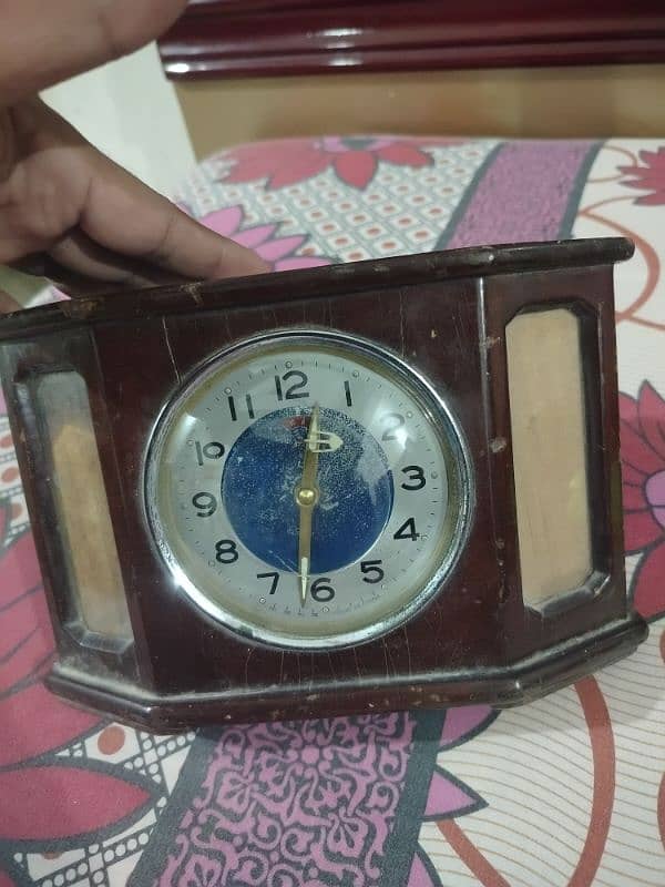 Antique wooden Table Clock China Vintage brass Alarm 0