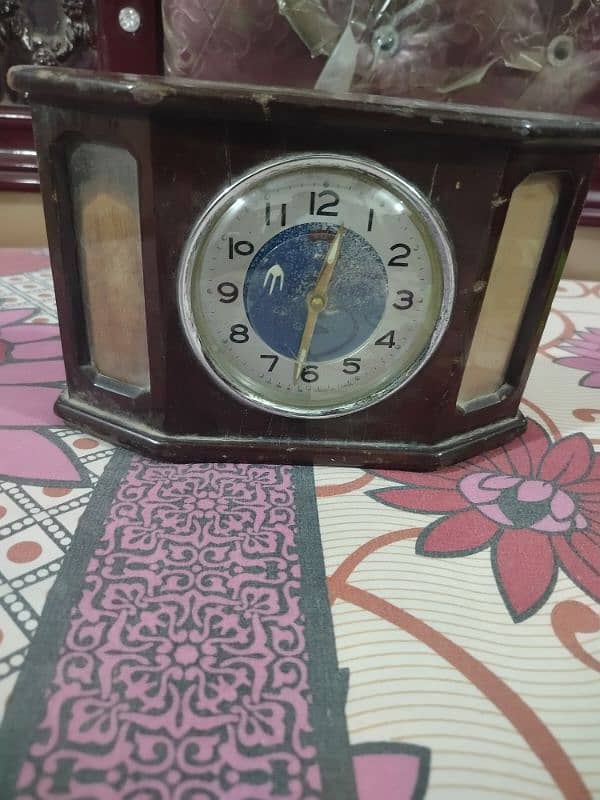 Antique wooden Table Clock China Vintage brass Alarm 3