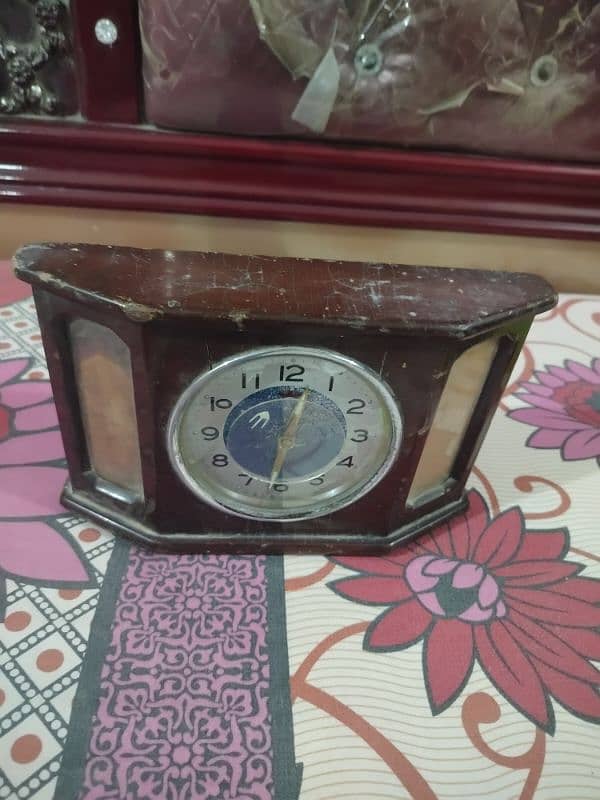 Antique wooden Table Clock China Vintage brass Alarm 5