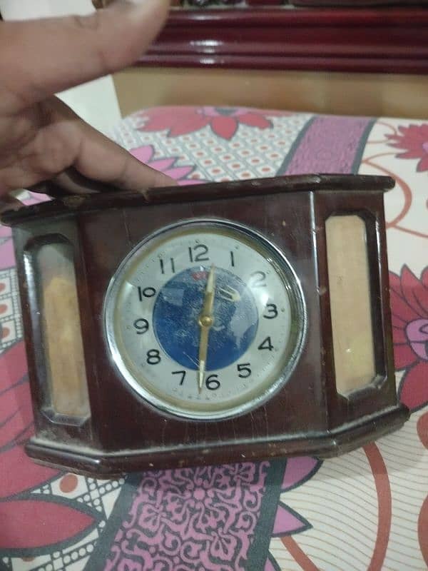 Antique wooden Table Clock China Vintage brass Alarm 6