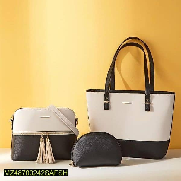 Brand New Women's Pu leather Plain Hand bag set 2