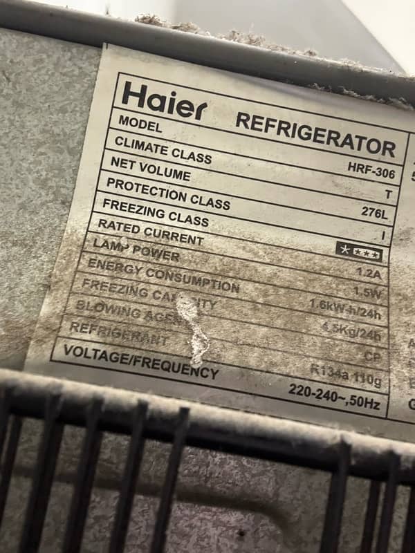 Haeir Fridge , 276L , model HRF 306L 0