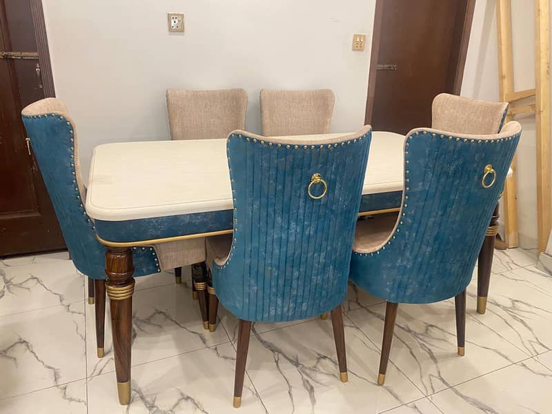 6 seater dining set/luxury dining/marble top table/wooden chair/table 3