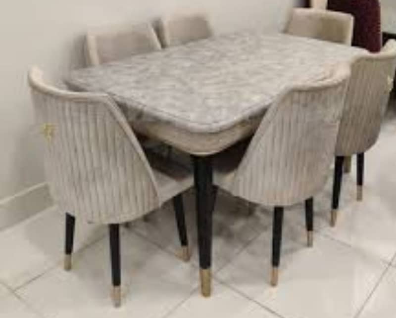 6 seater luxury dining/wooden dining set/marble top table/wooden chair 7