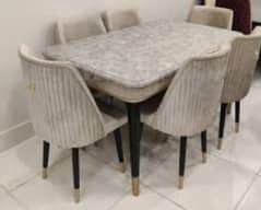 wooden dining set/6 seater luxury dining/marble top table/wooden chair