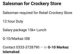 Salesman for Crockery Store