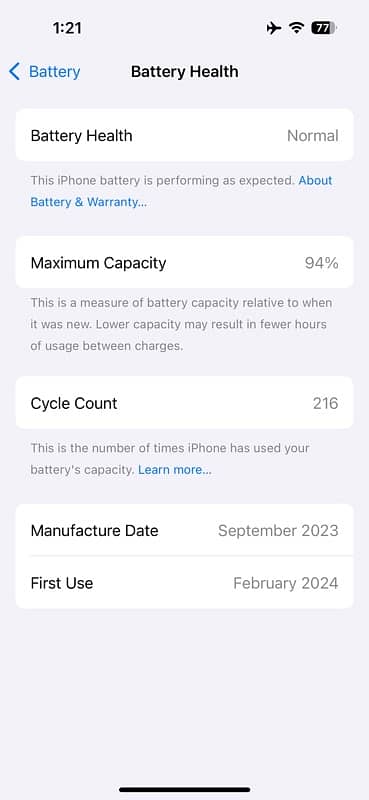 iphone 15 factory unlock cycle count 216 5