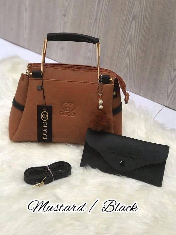 chic women's faux leather hand bag 2pcs 1