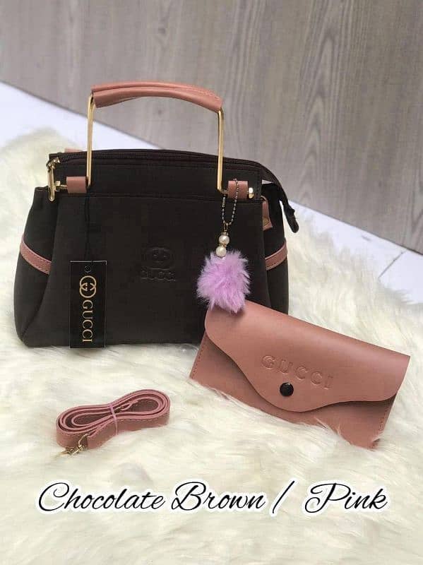 chic women's faux leather hand bag 2pcs 5