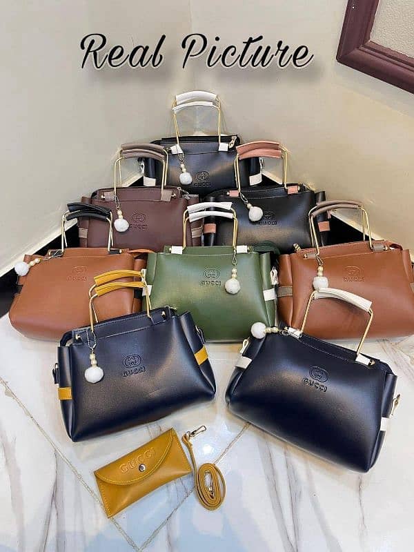 chic women's faux leather hand bag 2pcs 7