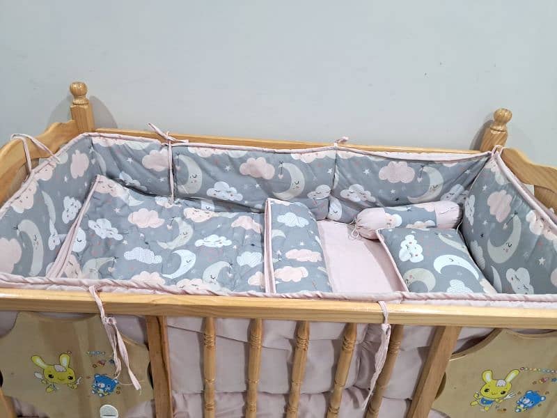 Baby Cot and Crib with swing/ and net with bedding and pillows/ bed 3