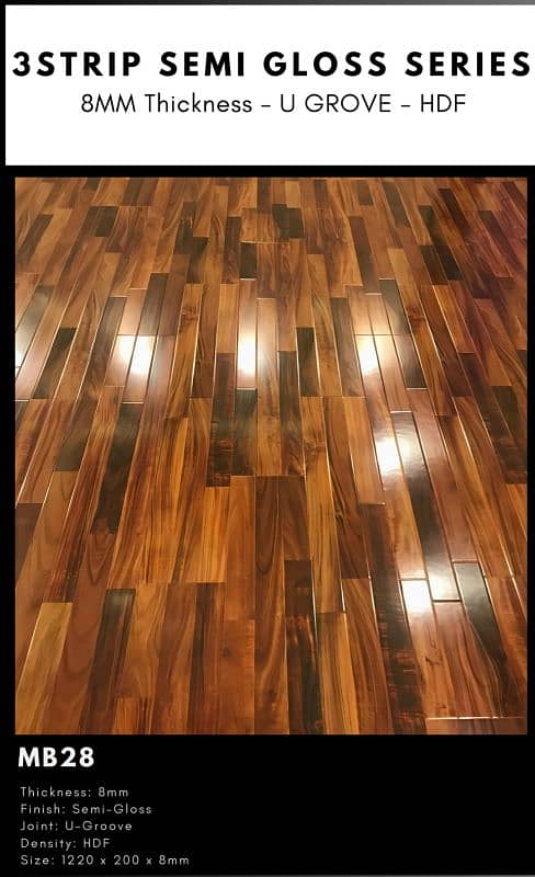 3 Strip Glossy Laminate Floor /Wooden floor 1