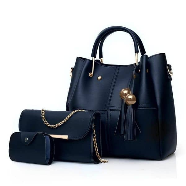 Woman's PU Leather Plain Hand Bag set 0