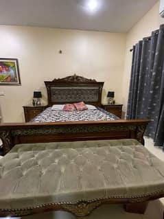 Wooden bed set with side tables