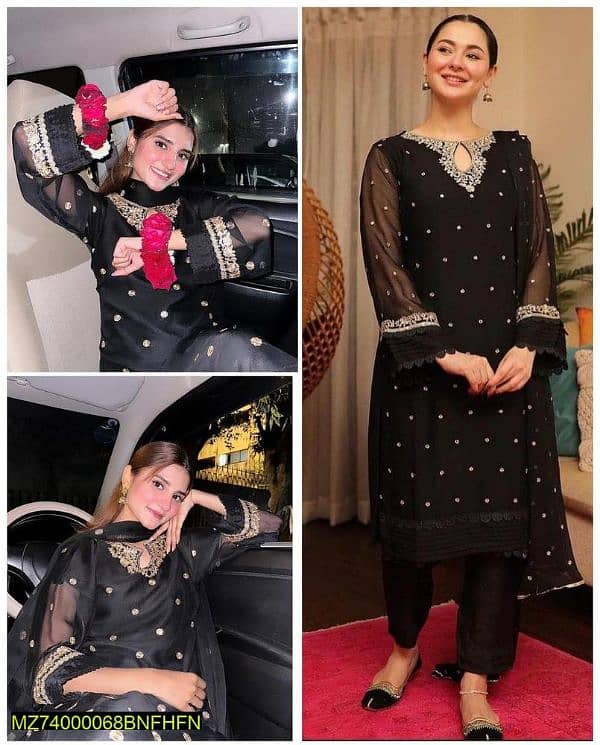 3 pcs women's stitched chiffon embroidered suit 8