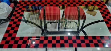 Dining Table Glass Top with 6 Leatherette Chairs