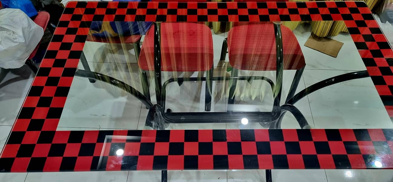 Dining Table Glass Top with 6 Leatherette Chairs 0