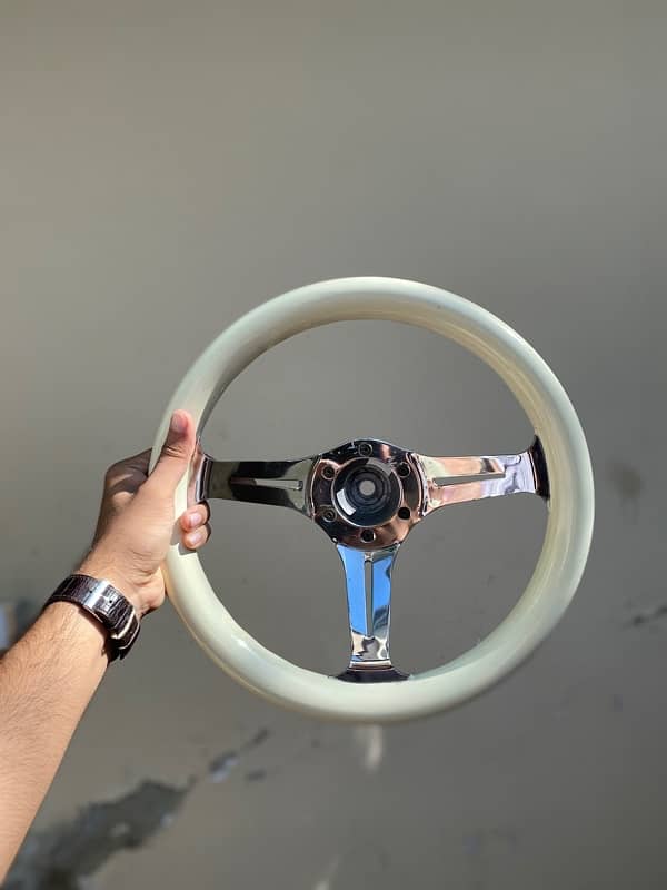 WOODEN AND CHROME DEEP DISH STEERING WHEEL 0