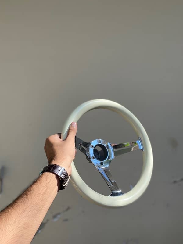 WOODEN AND CHROME DEEP DISH STEERING WHEEL 1