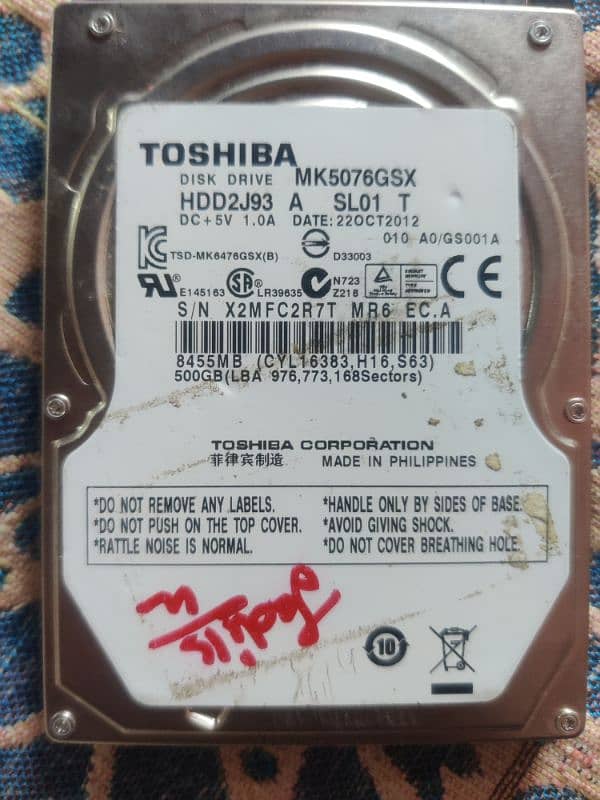 original Toshiba disk drive mk5076gsx 500gb 1