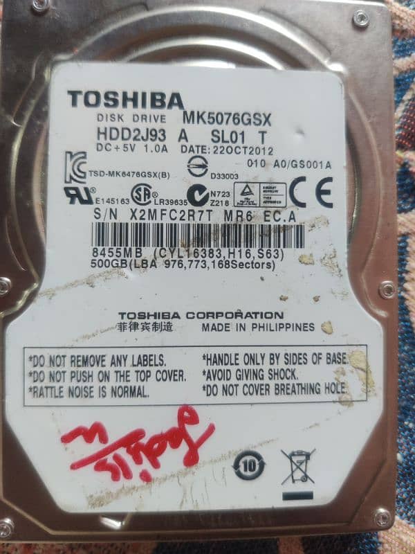 original Toshiba disk drive mk5076gsx 500gb 2