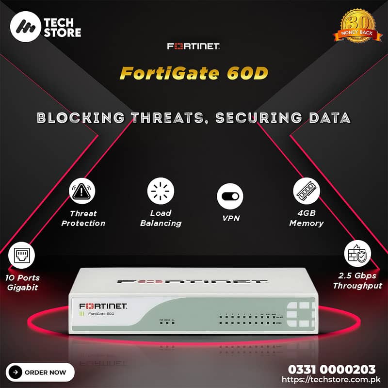 FortiGate-60D | Fortinet | Next Generation Firewall Appliance (USED) 0