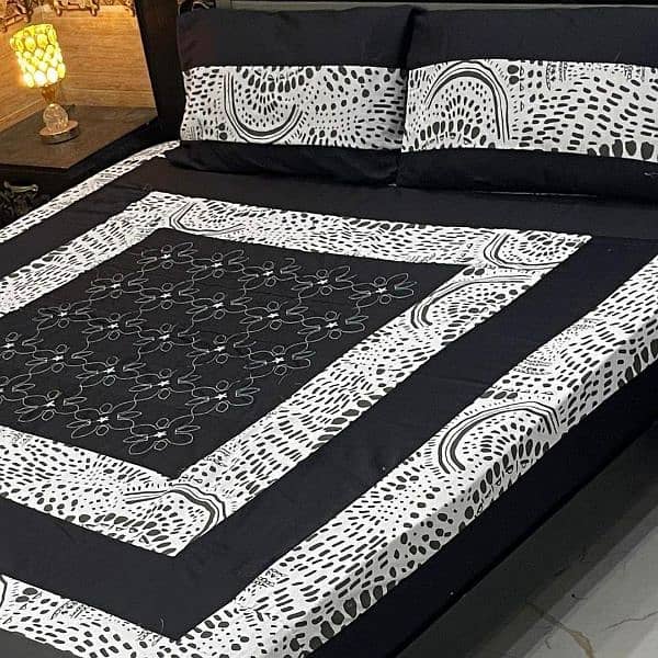 3 Pcs salonica cotton printed bed sheet of king size 0