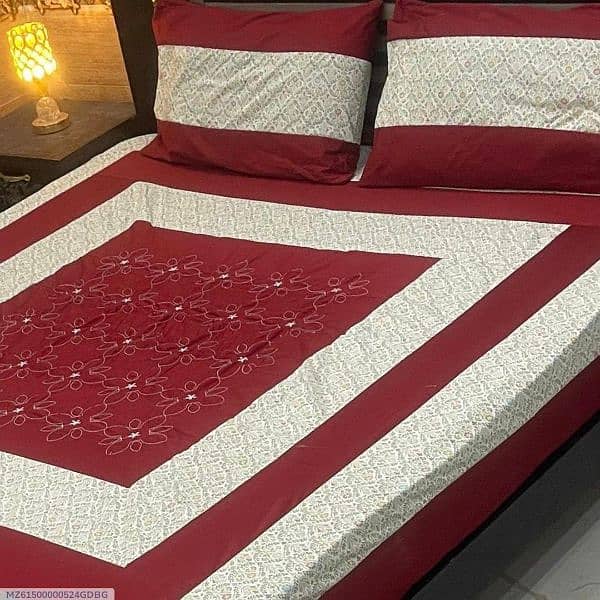 3 Pcs salonica cotton printed bed sheet of king size 1