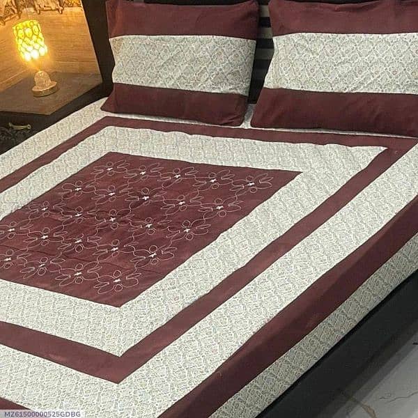 3 Pcs salonica cotton printed bed sheet of king size 2