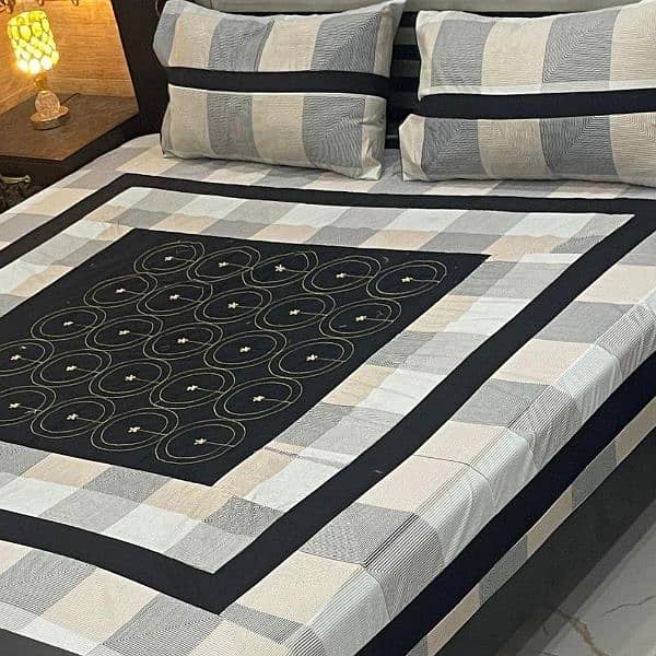 3 Pcs salonica cotton printed bed sheet of king size 5