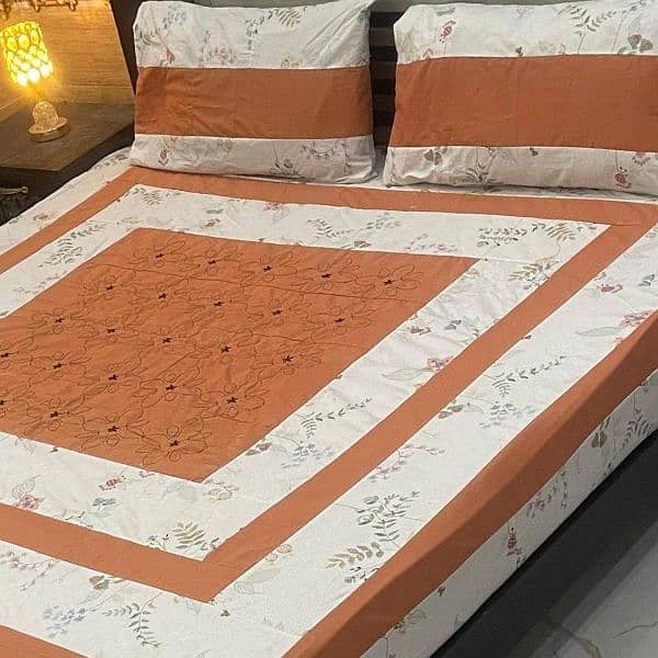 3 Pcs salonica cotton printed bed sheet of king size 7