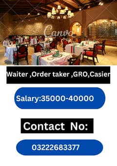 resturent jobs Waiter oder taker GRO jobs avaible at lahore