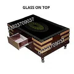 center large Wooden Table with Drawer with Glass on Top