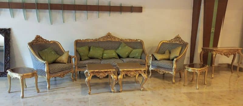 5 seater sofa set with 3 tables ,1 center table and 2 side table 0