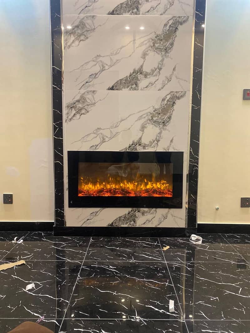 Pvc Wall panel with fire decor - Electric fire place- Marble Fireplace 7