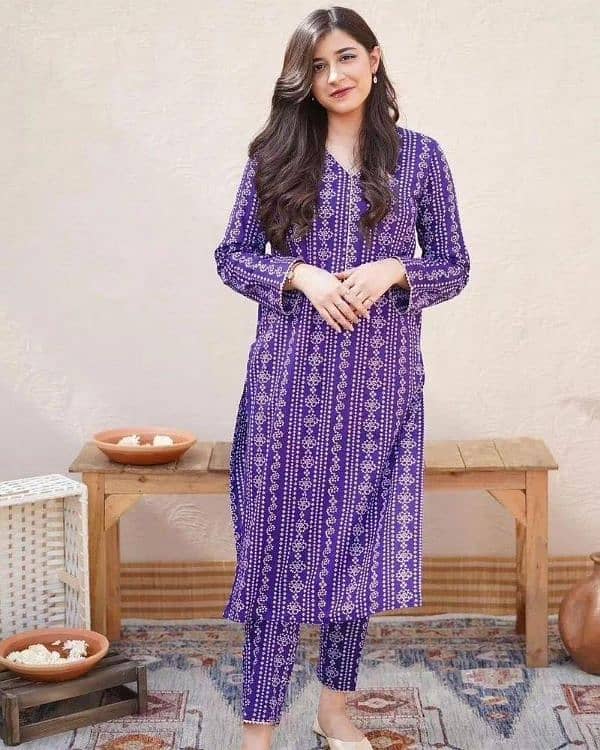 2 Pcs Stitched Arabic lawn Suits (03452347628) 1