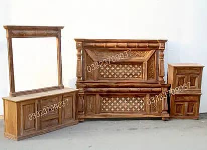 Solid Sheesham wooden Chinioti bed with dressing set 2