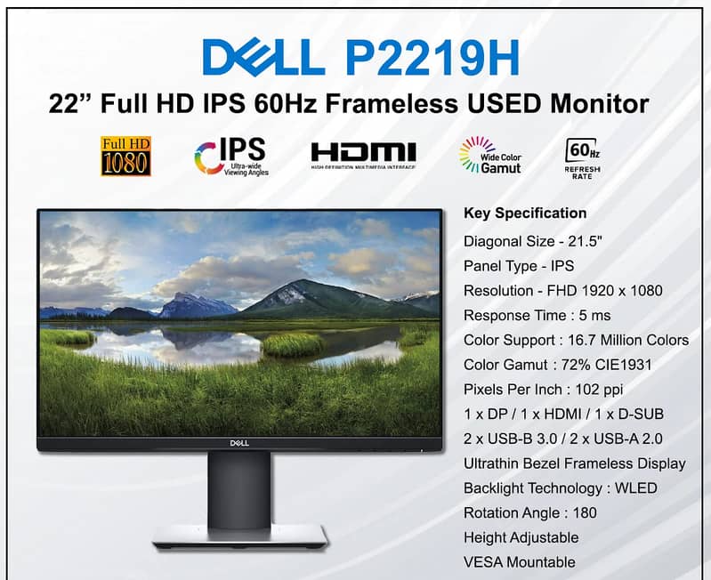 22" Inch Borderless Monitor Dell/HP/Acer/AOC Different Models/Prices 10