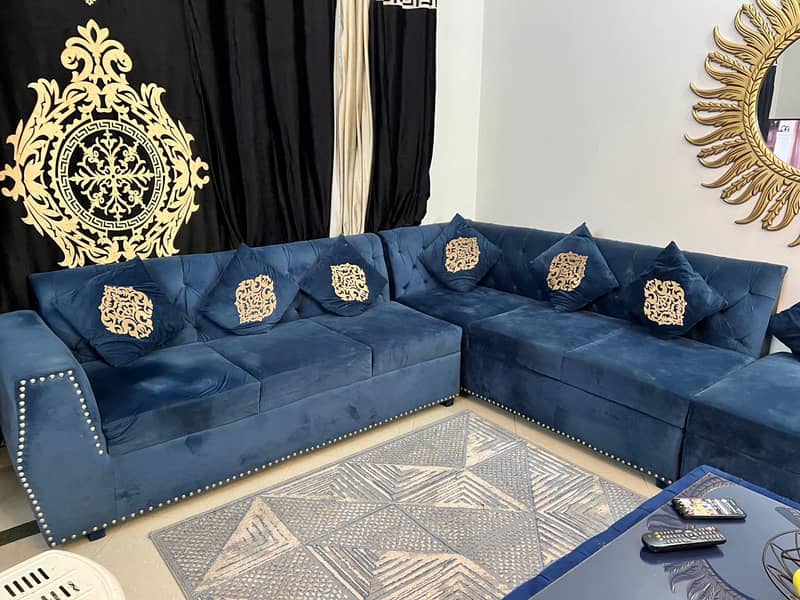 BLUE L SHAPE SOFA WITH TABLE 1