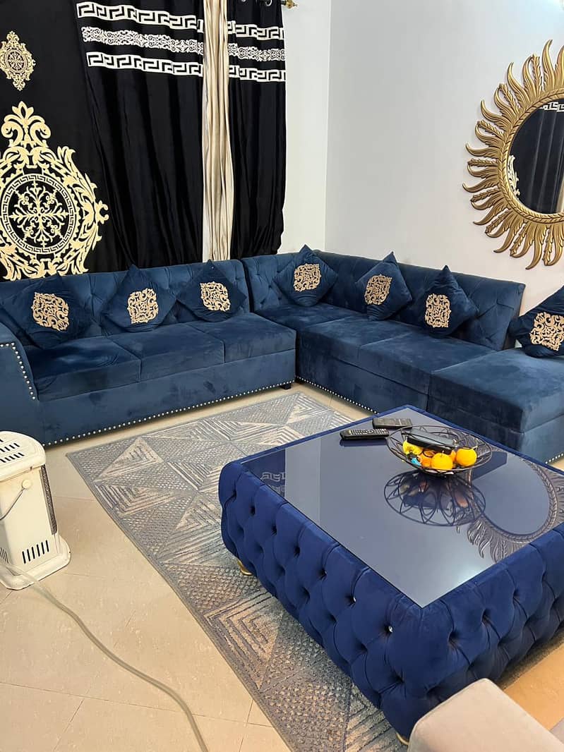 BLUE L SHAPE SOFA WITH TABLE 3