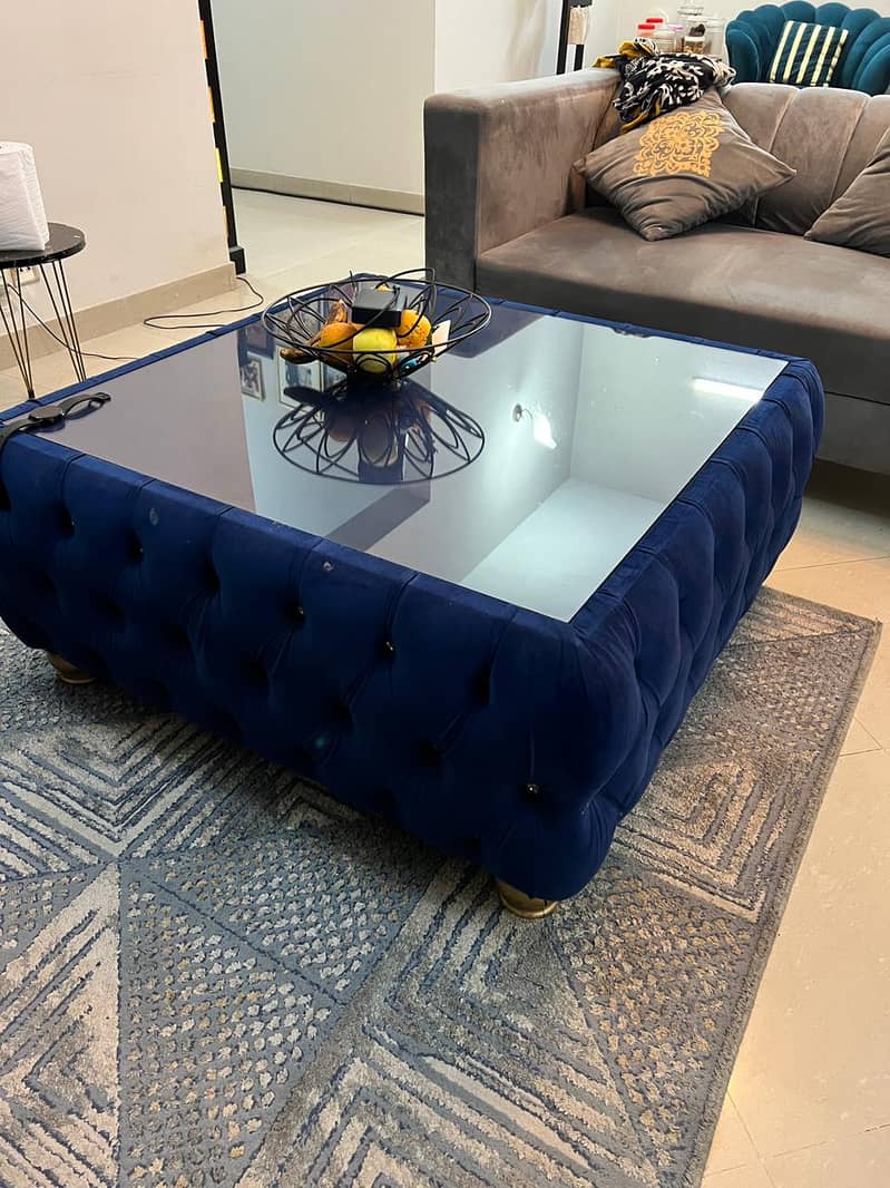 BLUE L SHAPE SOFA WITH TABLE 4