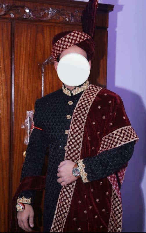 black sherwani mehroon combination 1