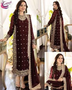 3 Pcs Women's Stitched Chiffon Embroidered Suit