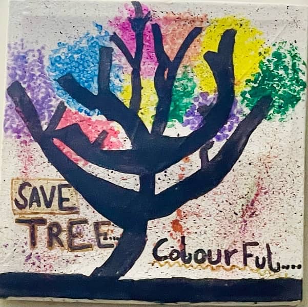 Painting of a colourful tree by school kid beautiful 2