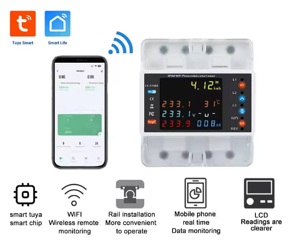 4P 100A Tuya WiFi Three Phase Meter with Bi Directional with leakage 2