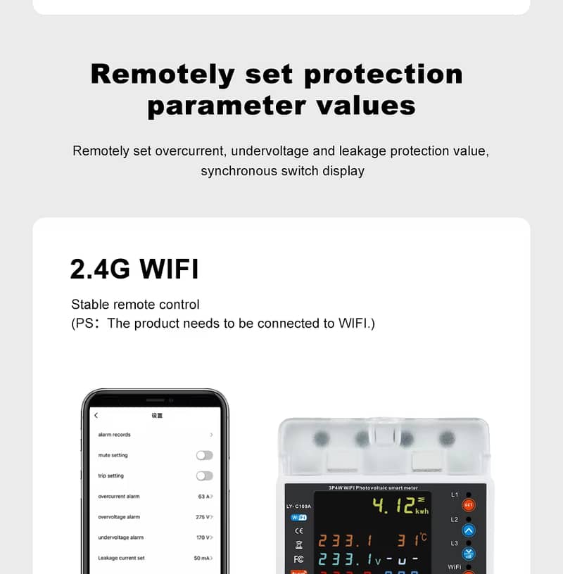 4P 100A Tuya WiFi Three Phase Meter with Bi Directional with leakage 3