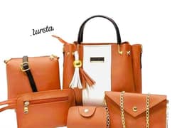 5 pce women leather plain hand bag set